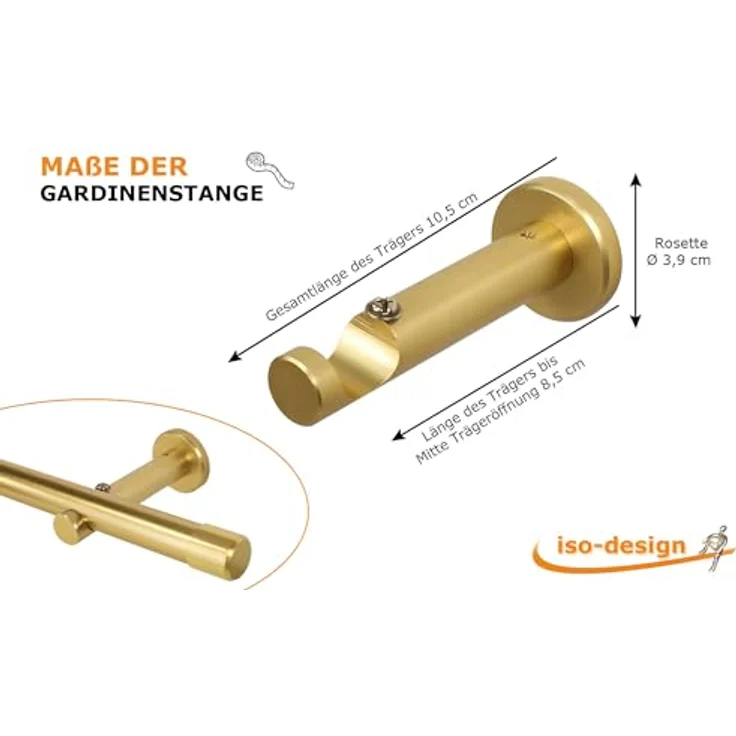 iso-design Gardinenstange Messing Matt 20 mm Endstück Kappe Wand- oder Deckenmontage, Ø 20 mm, 1-läufig, Fixmaß, verschraubt, Aluminium, Mit Metallsäge beliebig kürzbar – Bild 7