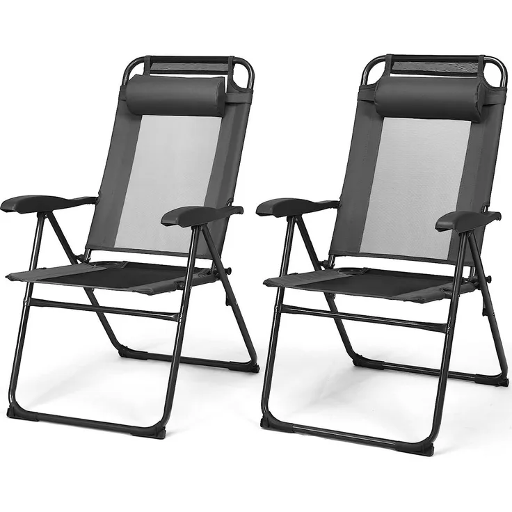 KOMFOTTEU Klappstuhl Faltbare Terrassenstühle (2er Set), mit 7-Fach Verstellbarer Rückenlehne