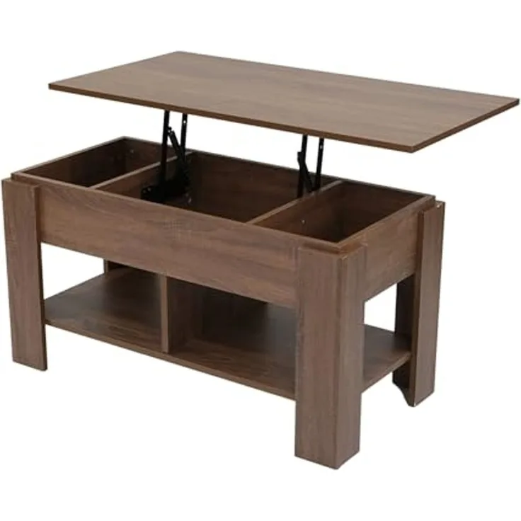 FurnitureR Moderner Couchtisch in Holzmaserung mit griffloser Schublade & klarer Linienführung für Wohnzimmer