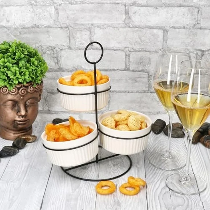 MamboCat Etagere Bianca 3er Set Porzellan-Schalen Set mit Ständer Etagere Dips Dessert, Porzellan – Bild 5