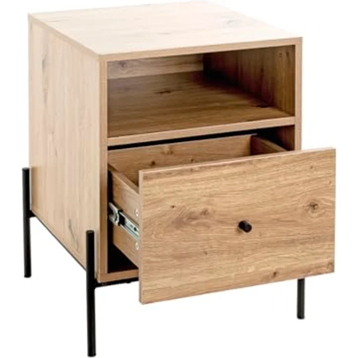 XXXL Nachtschrank Schwarz, Eiche, Metall, 1 Schublade, 45x60x47 cm, Soft-Close-System – Bild 7