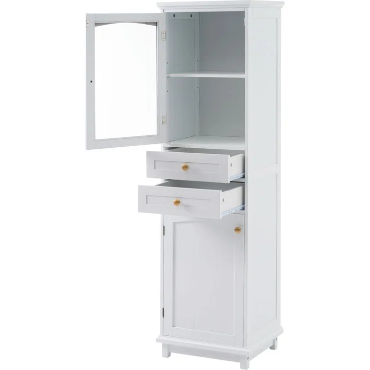 Badezimmerschrank 45 x 36 x 160 cm in Weiß mit Glastür, Schubladen und verstellbarem Einlegeboden – Bild 7