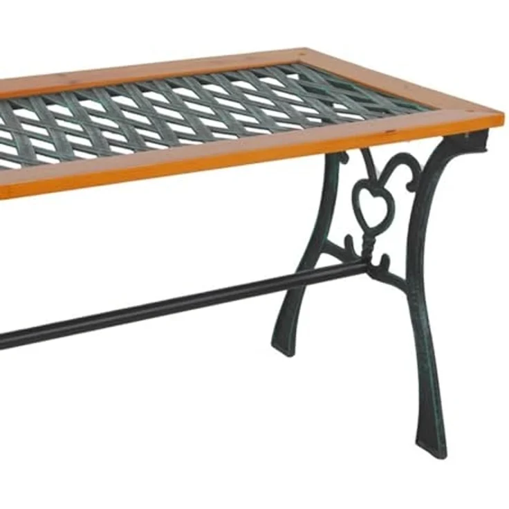 Gusseisen Gartentisch Outdoortisch Holz Glasplatte Natur 98x46xH56cm – Bild 5