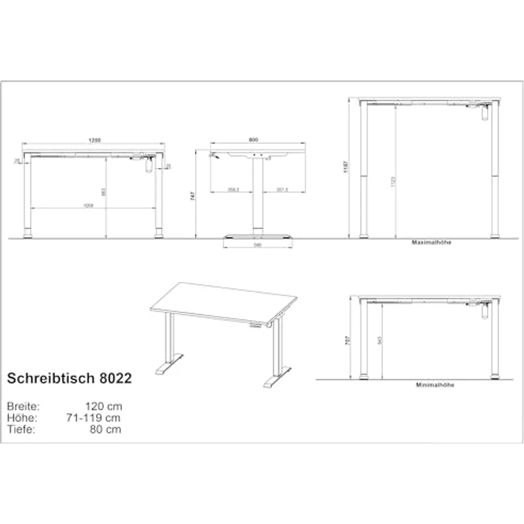 Germania Schreibtisch 8022-617, in Kaschmir/Weiß, elektr. höhenverstellbar, 120 x 119 x 80 cm (BxHxT) – Bild 3