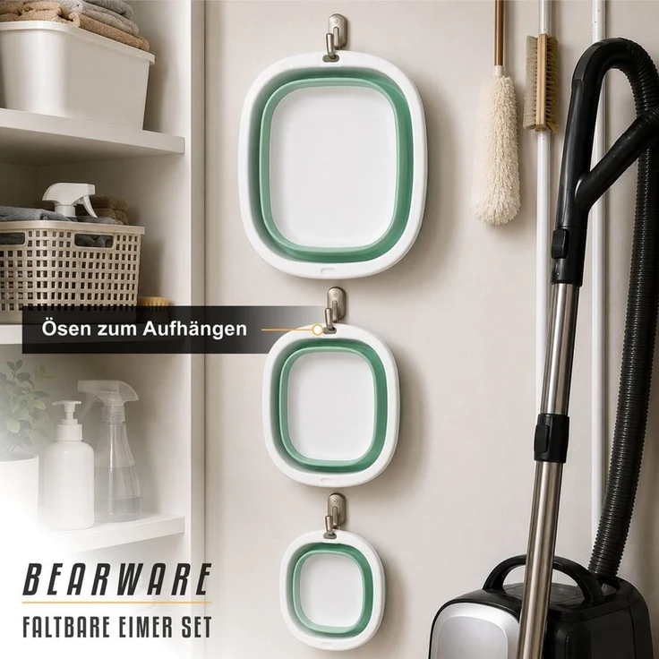 BEARWARE Schüssel Faltbares Waschbecken-Set, 3-tlg. (3 l + 5 l + 9 l), Waschschüssel, (Set, 3-tlg), wasserdicht, platzsparend verstaubar, mit Aufhängeöse, für Haushalt – Bild 4