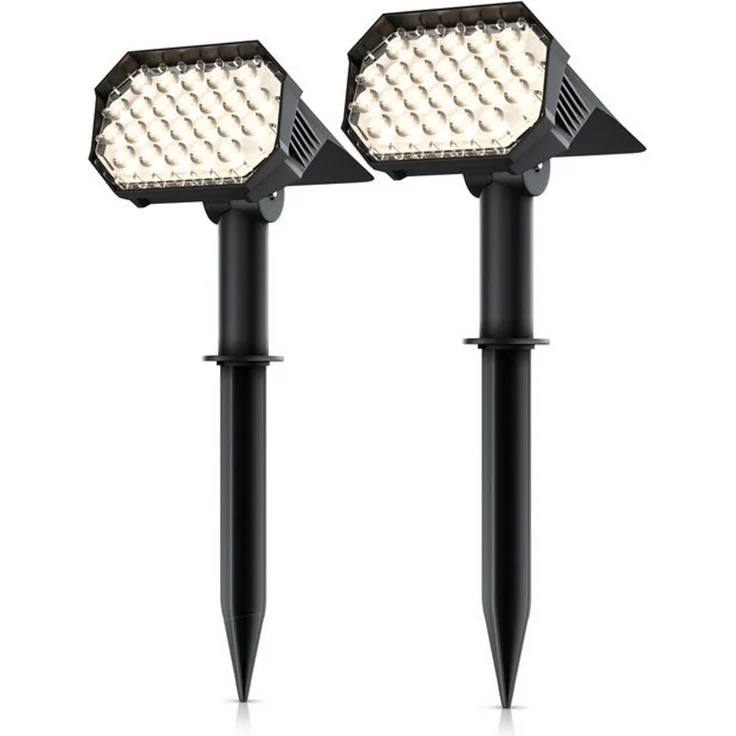 Brandson LED Gartenstrahler Solar Erdspießleuchte, Akku Gartenleuchte, Solarspotlight Wandmontage, Ein-/Ausschalter, mehrere Helligkeitsstufen, LED fest integriert, Warmweiß, Solarstrahler 80 Lumen, Solarleuchte warnweiß, für Garten, Balkon IP65 – Bild 4