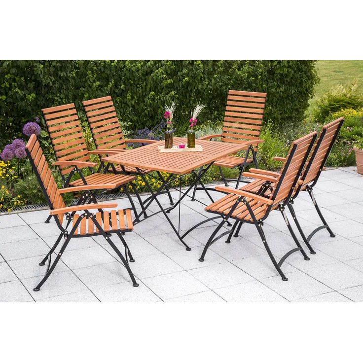 Schlossgarten Gartenmöbel Set 7tlg, Klappsessel & 120 x 80 cm