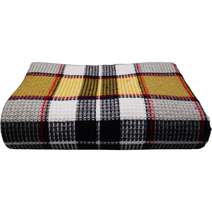 Wohndecke Fair de luxe Cotton All Seasons | Wolldecke aus 50% Baumwolle, 30% Polyester und 20% Acryl | Couchdecke / Sofadecke | Wohlfühlende Kuscheldecke | Wolldecke mit Fransenborde (Gelb/Schwarz Kariert)