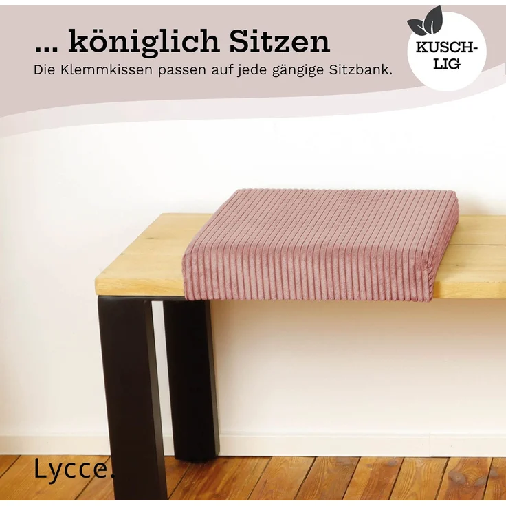Lycce Bankauflage Klemmkissen mit Leiste - Cord, Polsterung, rutschfest Puderrosa 8x40x38cm – Bild 6