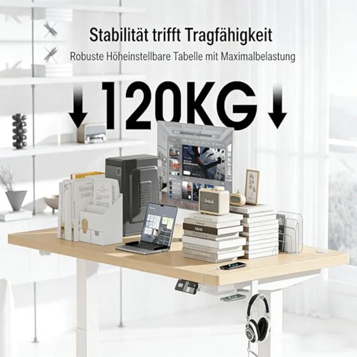 Devoko Höhenverstellbarer Schreibtisch 160x80 cm elektrisch, Höhenverstellung 71-121 cm mit Smart Control, 120 kg Tragkraft, für gesundes Arbeiten – Bild 7