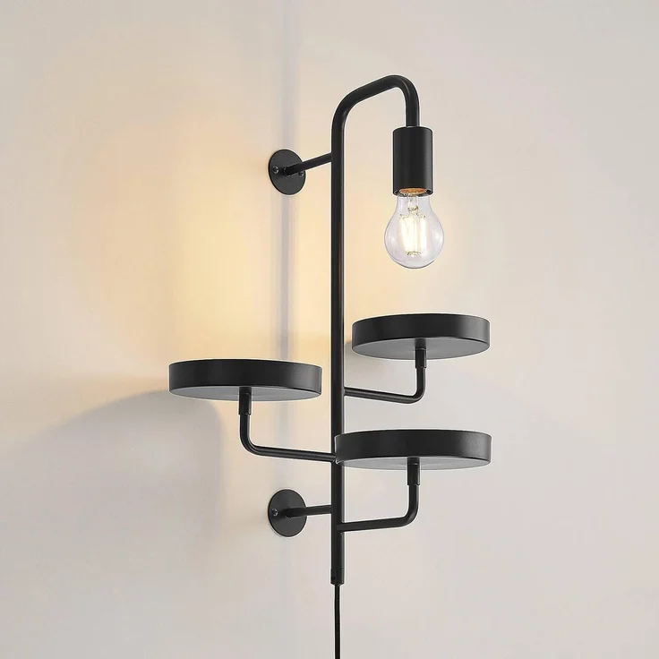 Lindby Wandleuchte Hanjo, Metall, Schwarz IP20, 1 x 60 W – Bild 5