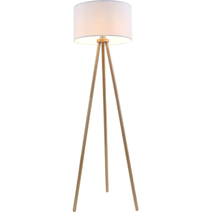 Briloner Leuchten Stehlampe 1379016 Floor, ohne Leuchtmittel, Warmweiß, Holz Stativ, Stoffschirm, inkl. Kabelschalter, exkl. 1x E27 max. 60 W – Bild 2