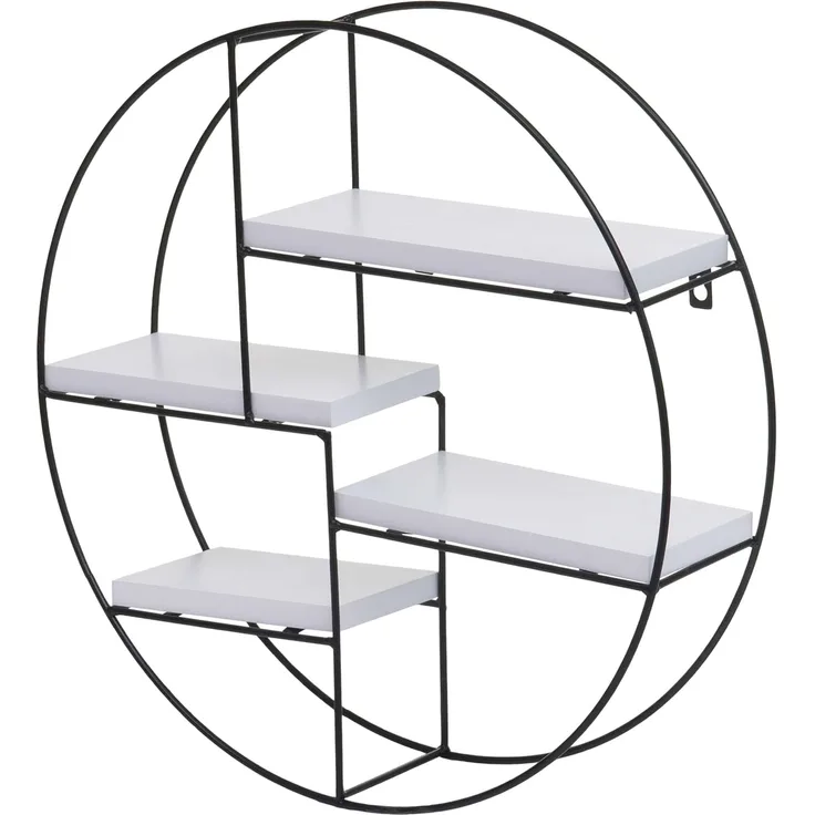PROREGAL® Wandregal Wandregal rund 45x45x11cm 4 Böden Metall Holz Weiß Hängeregal