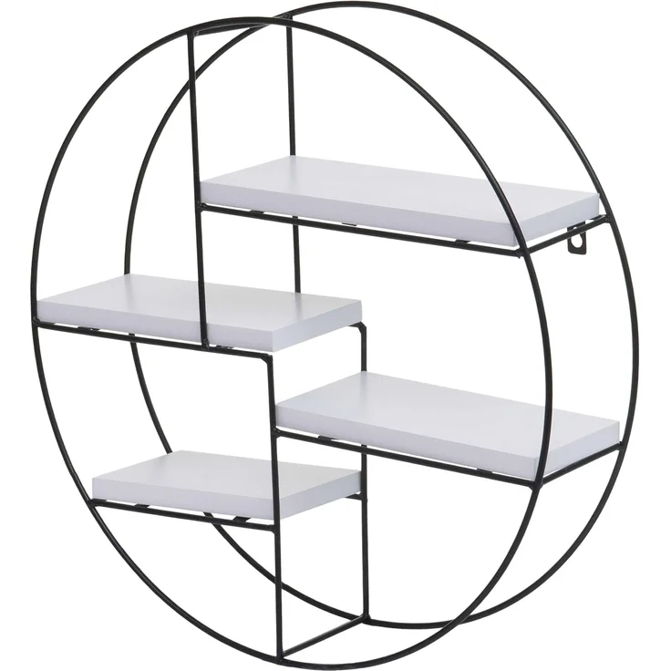 PROREGAL® Wandregal Wandregal rund 45x45x11cm 4 Böden Metall Holz Weiß Hängeregal