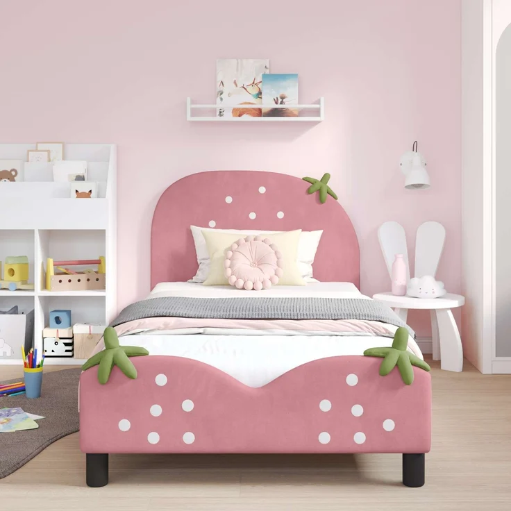 vidaXL Kinderbettgestell mit Kopfteil Rosa 90x190 cm Samt 42011077 – Bild 2