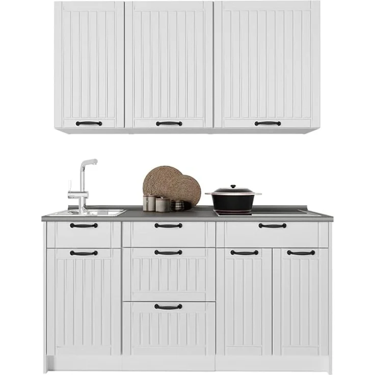 Singleküche Fame-Line Weiß Landhaus/Weiß 150 cm ohne Arbeitsplatte Vicco – Bild 7