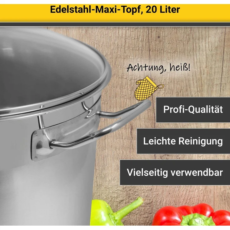 Karl Krüger Jumbotopf Maxi mit Glasdeckel, Edelstahl, 20 l – Bild 3