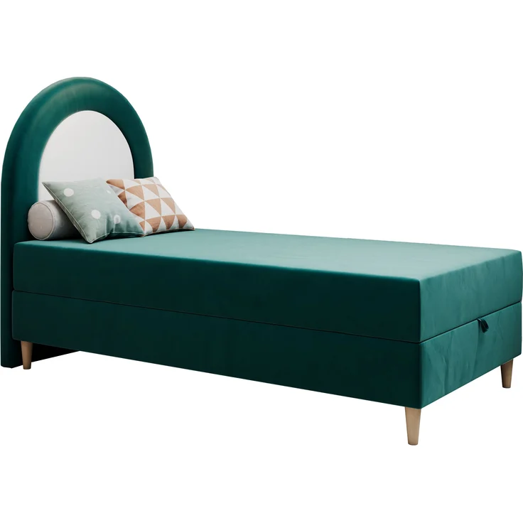 Kinderbett NEST, Boxspringbetten für Kinderzimmer, Jugendbett, Einzelbett mit Matratze 90 x 180 cm - Dunkelgrün Velvet - Topper T25 – Bild 3
