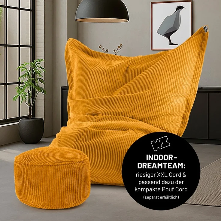 Lumaland Sitzsack Classic XXL Cord | Riesen Sitzsack XXL mit Softer Rippenstruktur – ideal zu Cord Sofa & Sessel Indoor Bean Bag für Wohnzimmer, Schlafzimmer & Co. - 380 L, 140x180 cm – Bild 7