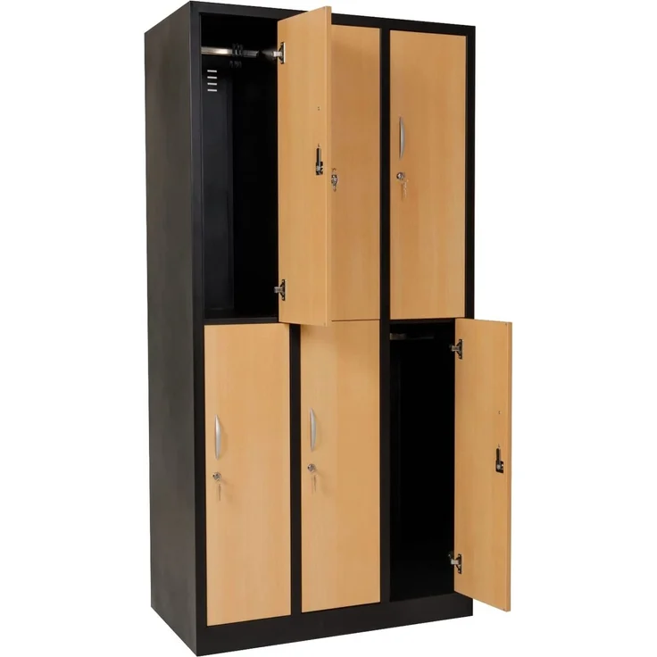 Garderobenschrank 6- türig schwarz/Buche Dekor – Bild 4