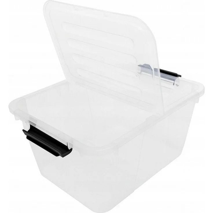 Plast Team Aufbewahrungsbox Behälter mit Doppeldeckel 15l, Doppeldeckelbehälter, Klappdeckel, Sicherheitsclips – Bild 2