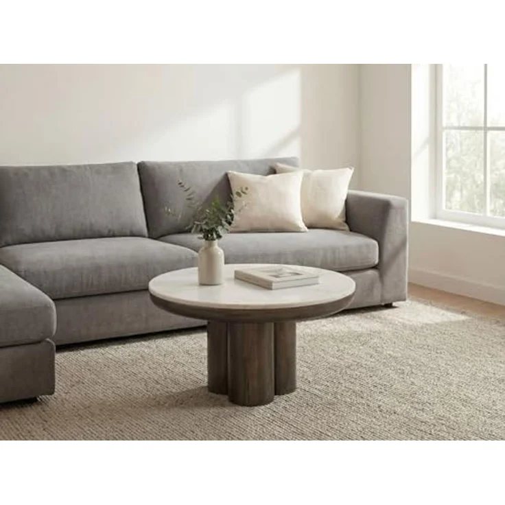Couchtisch Metall mit weißer Marmor Tischplatte 60cm Rund - Design Wohnzimmertisch Aluminium - Alu Loungetisch Säulenbein - Moderner Beistelltisch Sofatisch - Edler Kaffeetisch Handmade – Bild 4