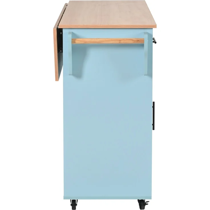 Küchenwagen 139x46(71)x91,5 cm mit klappbarer Tischplatte, Schubladen und Rollen – Blau – Bild 10
