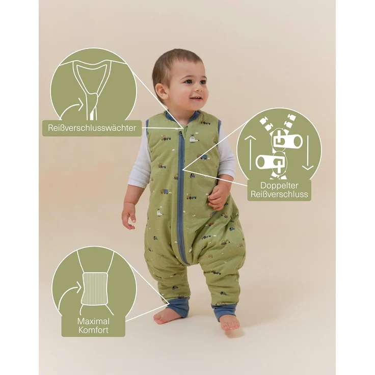molis&co - Baby Schlafsack mit Füßen 2.5 TOG - Ganzjahres Schlafsack - Babyschlafsack mit Beinen - 100% Baumwolle (Oeko-TEX 100), Winterschlafsack Premium Qualität - Little Drivers (90 cm) – Bild 3