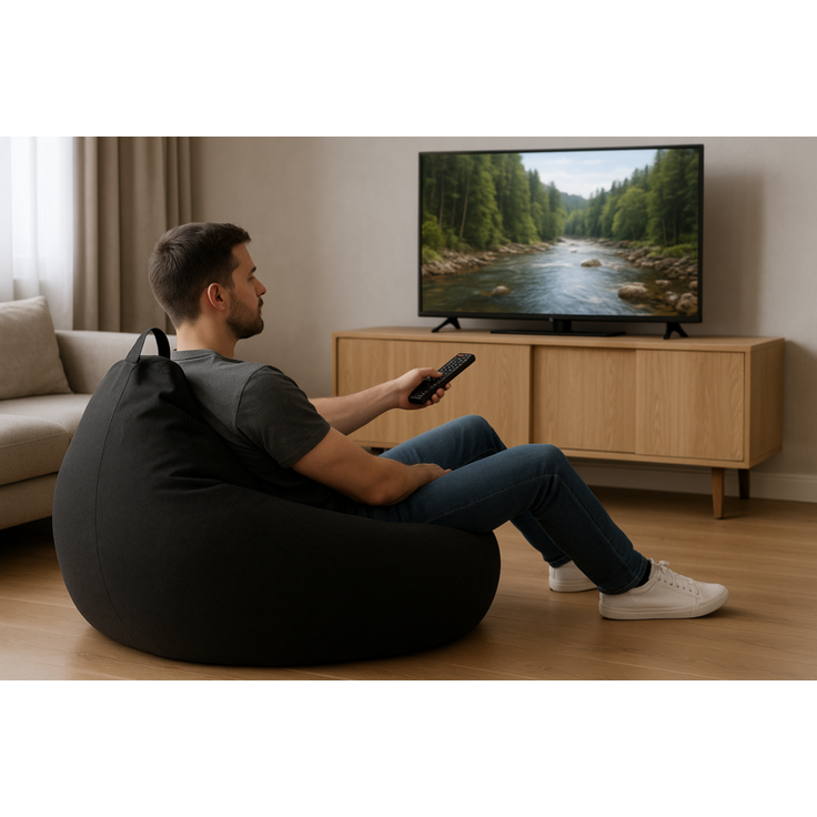 AD.CON Sitzsack mit Füllung, Schwarz, 85 x 90 x 95, Styropor-Regranulat – Bild 3