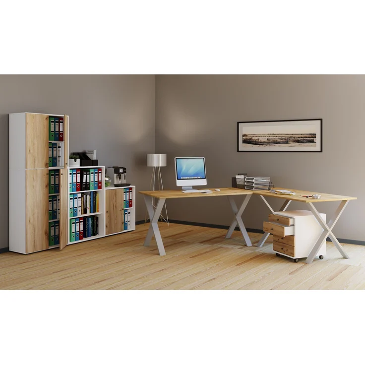 VCM Schreibtisch Lona 919619 Silber / Honig-Eiche H. 76 x B. 140 x T. 50 cm – Bild 2