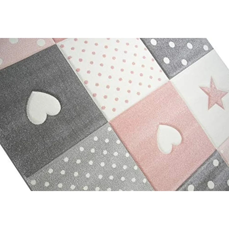CARPETIA Kinderteppich Spielteppich Babyteppich Mädchen mit Herz Stern rosa Creme grau (120x170 cm) – Bild 4