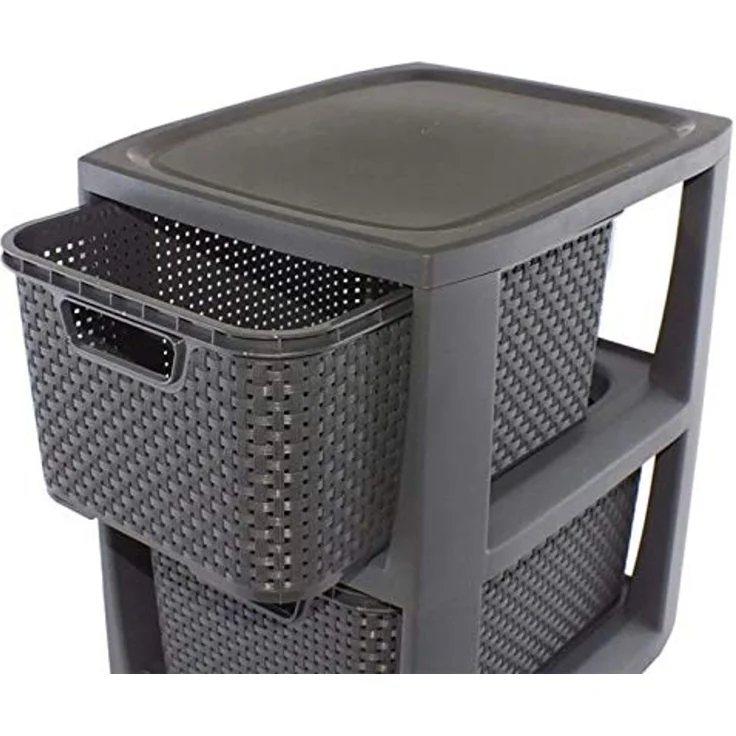 BranQ Badregal 1727, Rattan Regal Korbregal Badregal mit 2 Körben – Bild 6