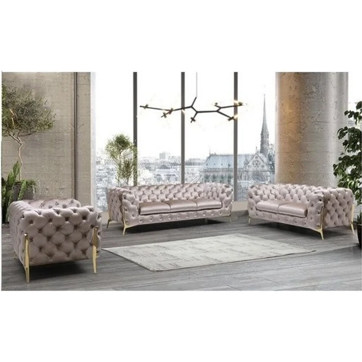 S-Style Möbel Polstergarnitur Ashley 3+2+1, Chesterfield mit Goldenen Metall Füßen, (1x 3-Sitzer-Sofa, 1x 2-Sitzer-Sofa, 1x Sessel), mit Wellenfederung – Bild 4