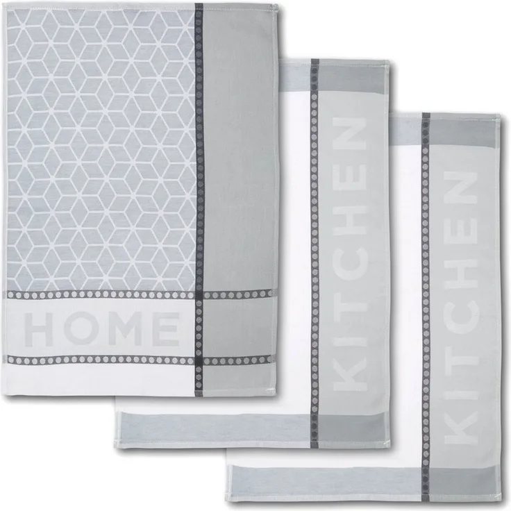 Dyckhoff Geschirrtuch HOME & KITCHEN, Maße je Tuch ca. 50x70 cm, aus 100% Baumwolle, (Set, 3-tlg), mit zwei verschiedenen Motiven
