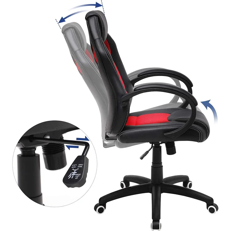 Songmics Racing Stuhl Bürostuhl Gaming Stuhl Chefsessel Drehstuhl PU, schwarz-rot, OBG56BR – Bild 4