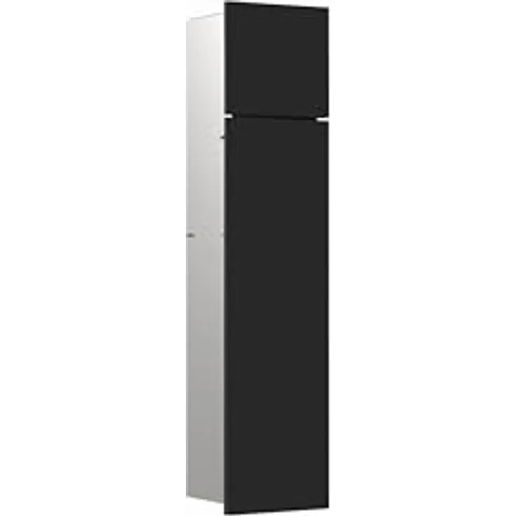 EMCO ASIS PURE Unterputz Bad Schrank, Hochschrank mit Toilettenpapierhalter und Fach, Schwarz (matt), 73 cm, Push-to-Open, Einbau ohne Rahmen