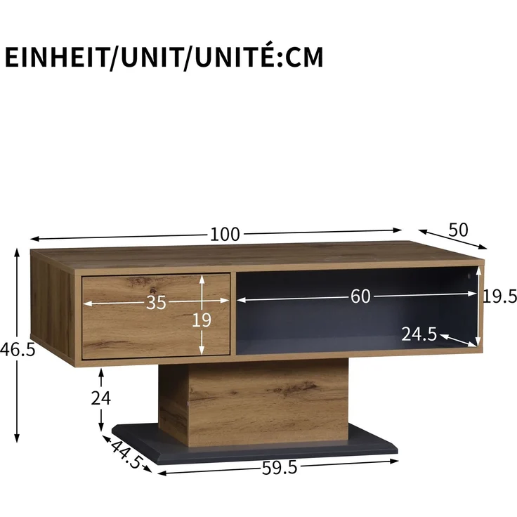 Merax Couchtisch mit doppelseitigem Stauraum, großem Ablagefach und zusätzlichem Innenfach, Eiche + Grau Schwarz – Bild 4