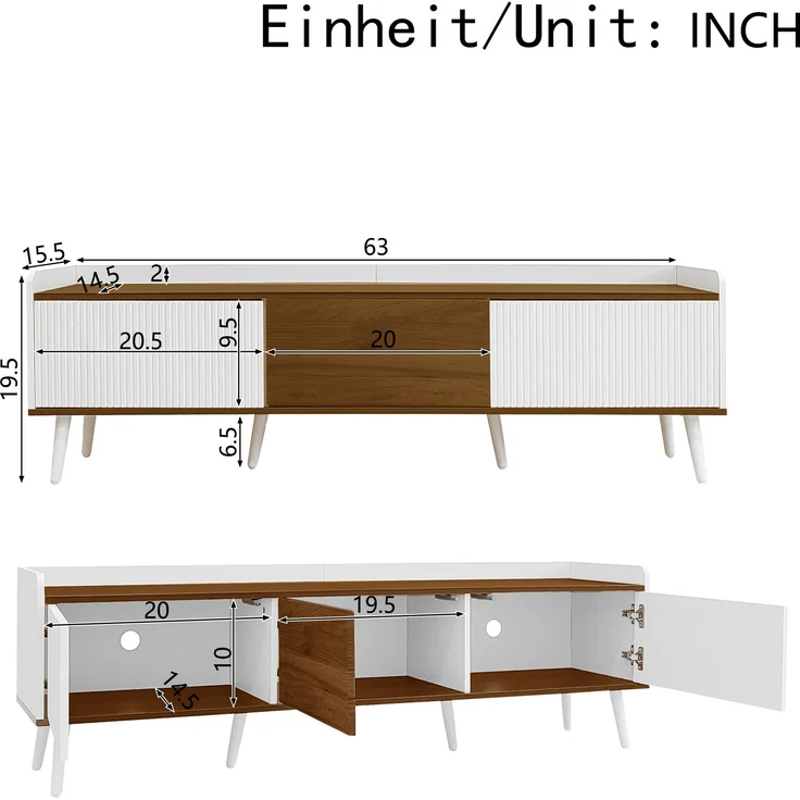 Stilvoller TV-Schrank mit 3 Türen – 160 cm, Weiß und Naturholz, stabil und geräumig, 160x39x49.5cm – Bild 8