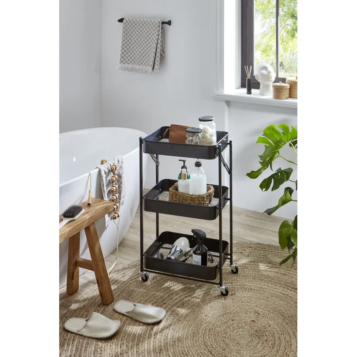 Homes & Jones Küchentrolley Bastian 31x44x78 cm aus schwarzem Metall - Rollwagen mit 3 Ablagen - Moderner Servierwagen für Küche, Essbereich & Haushalt - mobil, platzsparend – Bild 6