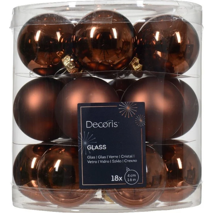 Kaemingk Weihnachtsbaumkugel, Weihnachtskugeln Glas 4cm 18 Stück - Espressobraun