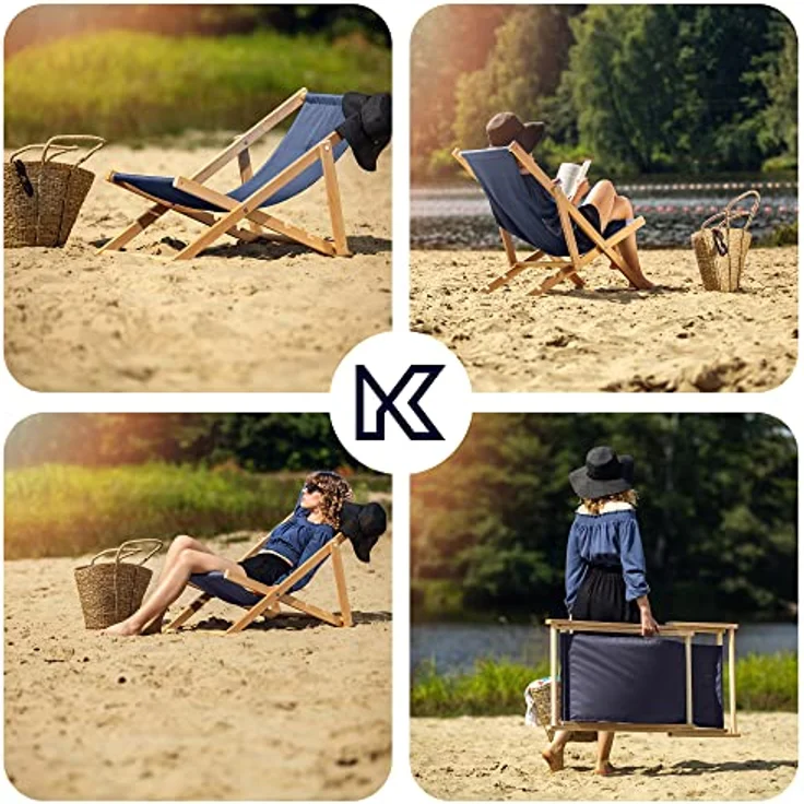 Kadax Holzliegestuhl, Dunkelblau, klappbar, Buchenholz, 53x78 cm, für bis zu 120 kg, UV- und feuchtigkeitsresistent, modernes Design – Bild 7