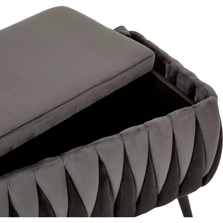 XORA 'FLINT' Polsterbank, Samt dunkelgrau, 110 x 46 x 45 cm, mit Stauraum – Bild 3
