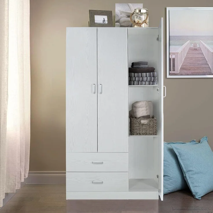 Dmora Kleiderschrank mit 3 Türen und Kleiderstange, Schlafzimmer Kleiderschrank, Moderner Schrank mit Regalen, Made in Italy, 90x42h180 cm, Farbe Eiche gebleicht – Bild 2