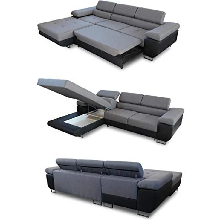Ecksofa Divo mit Schlaffunktion, Bettkasten und einstellbare Kopfstützen (Dunkelblau (Kronos 09), Ecksofa Rechts) – Bild 4