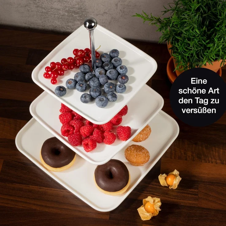 Moritz & Moritz Etagere Obst Etagere, Porzellan, (3 Etagen, 2-tlg), Perfekt als Obstschale für Obst Aufbewahrung, Muffins und Cupcakes – Bild 3