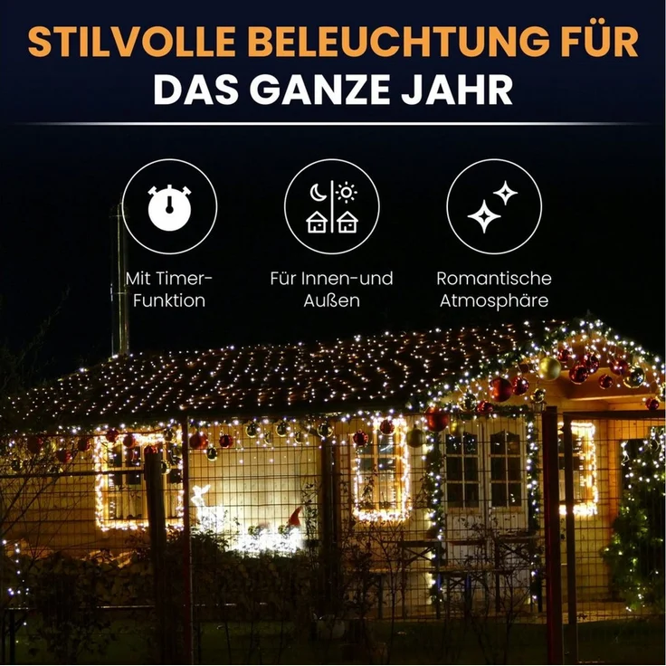 Gartenpirat Lichternetz mit warmweißen LEDs und Timer Batteriebetrieben – Bild 2