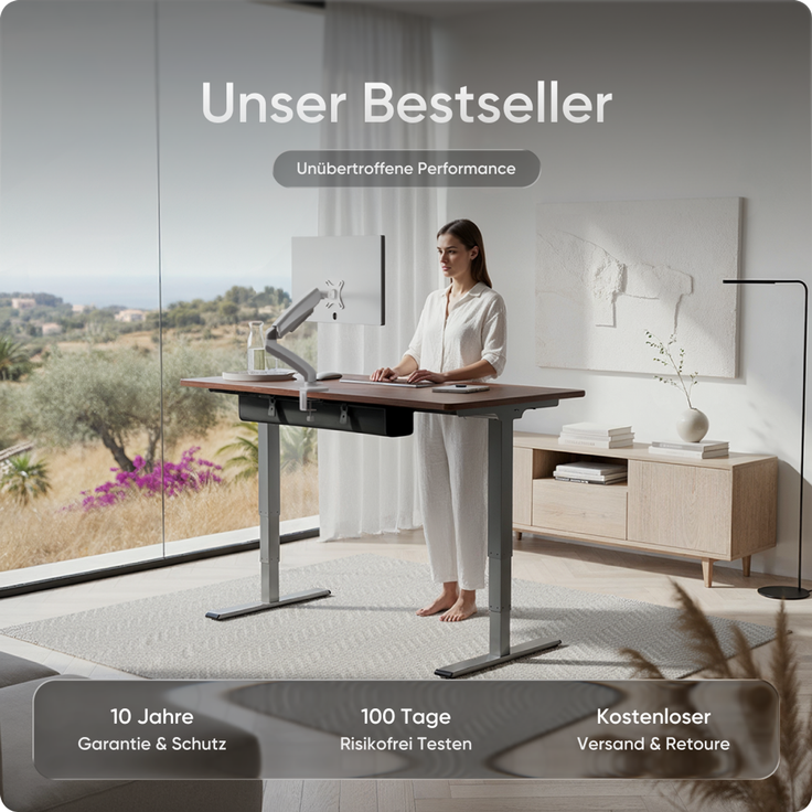 DESKSPACE PRO Plus Elektrisch höhenverstellbarer Schreibtisch, 120x60 cm Stehpult mit Memory-Funktion, Mahagoni Tischplatte, Graues Gestell – Bild 2