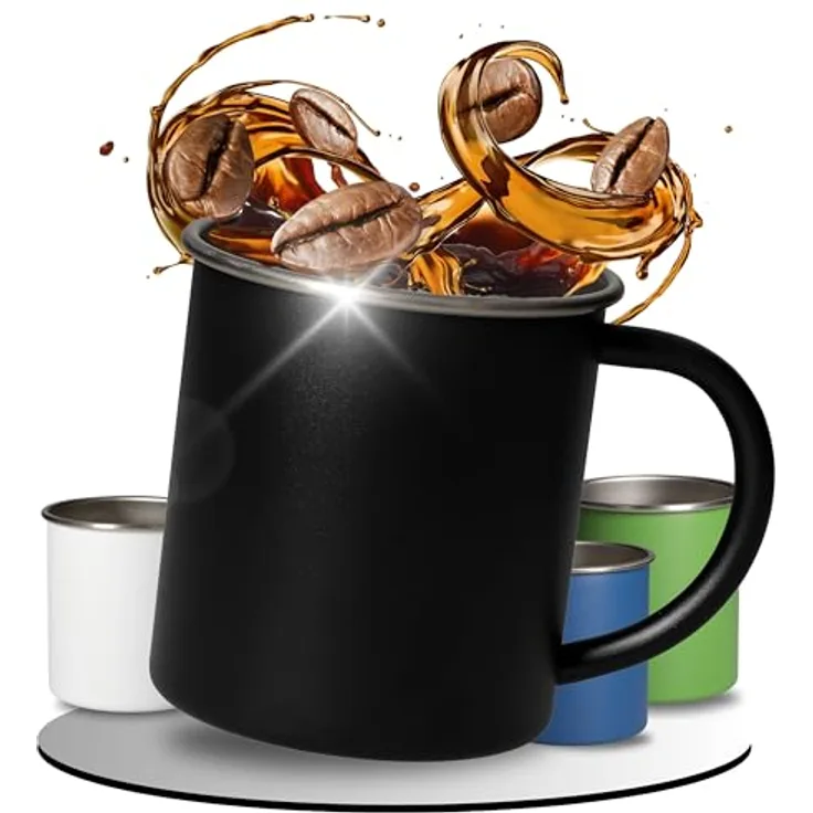 elasto Becher ADVENTURA Outdoor Trinkbecher aus Edelstahl 340ml BPA-frei, Kaffeebecher, Teetasse, camping Zubehör, Becher mit Henkel, robust