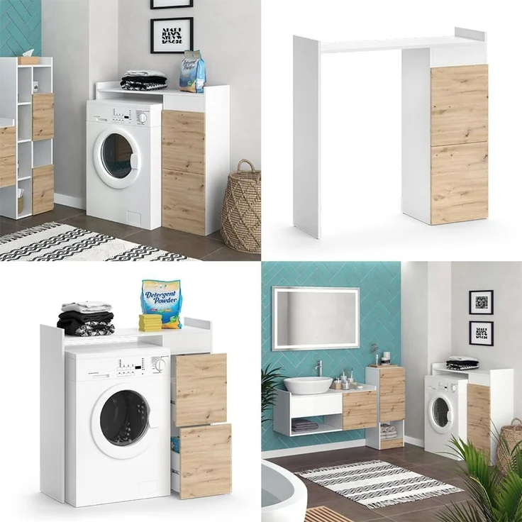 Waschmaschinenschrank Alf Weiß 99 x 98 cm mit 2 Schubladen Vicco – Bild 8