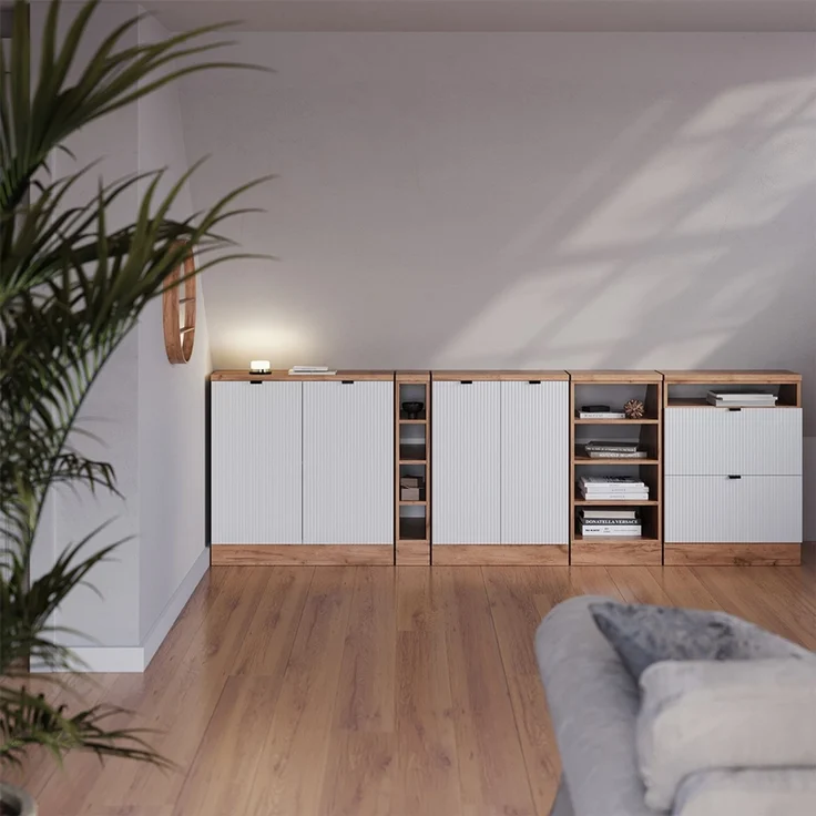 Küchenschrank für Dachschrägen R-Line Weiß Riffel 210 cm 5er Set Schrankkorpuss 60 cm Tiefe Vicco – Bild 4